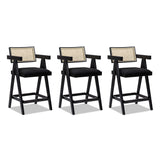 English Elm Milan 25.5" Modern Resin Webbing Back Bar Stool With Arms, Set Of 3, Ebony Black Boucle