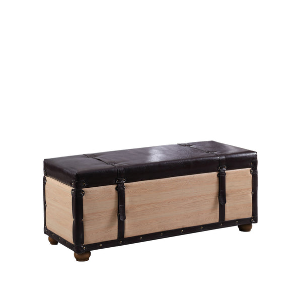 Homeroots 17" Stylish Black And Brown Faux Leather Storage Bench With Flip Top For Versatile Home Decor   502974