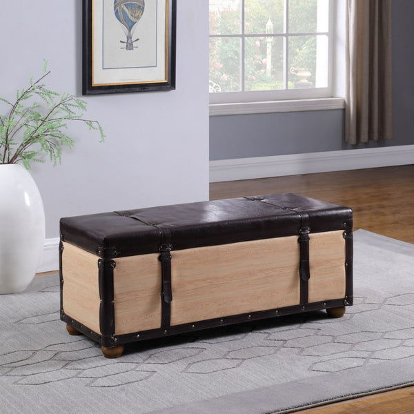 Homeroots 17" Stylish Black And Brown Faux Leather Storage Bench With Flip Top For Versatile Home Decor   502974