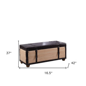 Homeroots 17" Stylish Black And Brown Faux Leather Storage Bench With Flip Top For Versatile Home Decor   502974