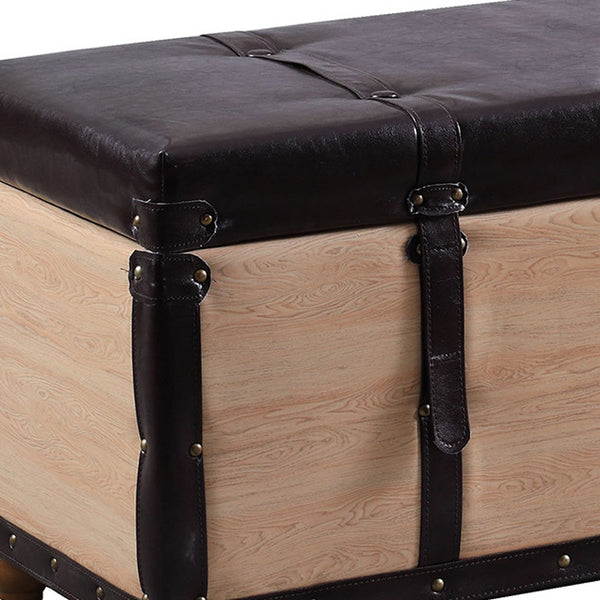 Homeroots 17" Stylish Black And Brown Faux Leather Storage Bench With Flip Top For Versatile Home Decor   502974