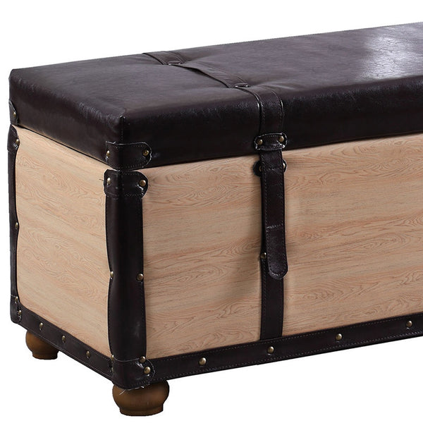 Homeroots 17" Stylish Black And Brown Faux Leather Storage Bench With Flip Top For Versatile Home Decor   502974