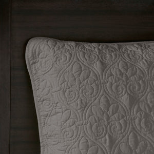 English Elm Reversible Madison Park Quebec Bedspread Set Full Dark Grey with Quilted Texture, Oversized & Antimicrobial Protection B03597551