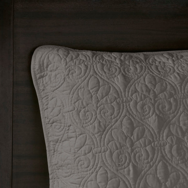 English Elm Reversible Madison Park Quebec Bedspread Set Full Dark Grey with Quilted Texture, Oversized & Antimicrobial Protection B03597551