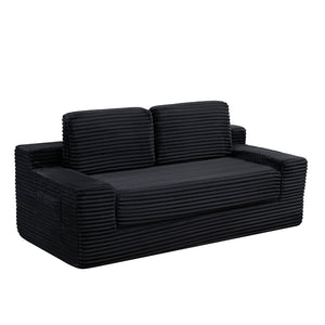 English Elm Corduroy Cloud Convertible Floor Sofa Foam Sleeper for Apartment Living Rooms Black W3739P368463