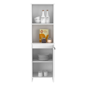 English Elm Eiffel White Kitchen Pantry Cabinet with Soft-Close Door, Two Open Shelves & Two Interior Shelves B20091907