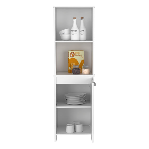 English Elm Eiffel White Kitchen Pantry Cabinet with Soft-Close Door, Two Open Shelves & Two Interior Shelves B20091907
