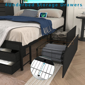 English Elm Full Size Bed Frame with 8 Drawer Storage, LED RGB Headboard, USB Charging, Sturdy Metal Platform W2129P369351