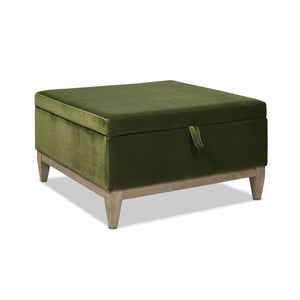 English Elm Jennifer Taylor Home - Knox 35" Square Storage Ottoman in Olive Green Performance Velvet — Benchmade, Flip-Top Storage, Durable Kiln-Dried Frame B2719P238423