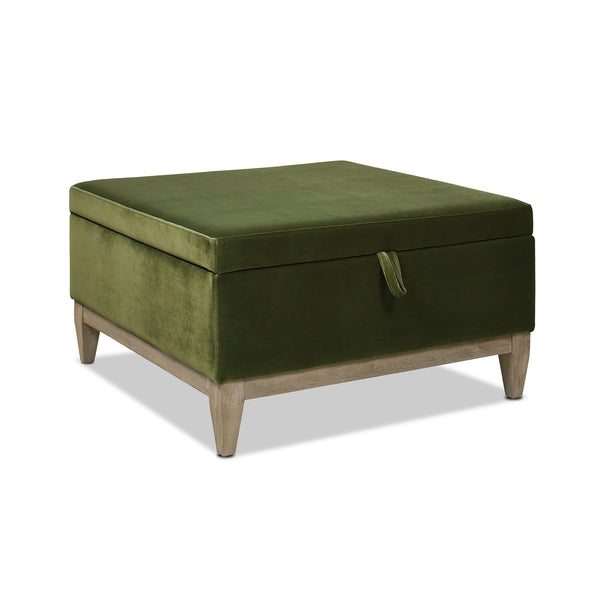 English Elm Jennifer Taylor Home - Knox 35" Square Storage Ottoman in Olive Green Performance Velvet — Benchmade, Flip-Top Storage, Durable Kiln-Dried Frame B2719P238423