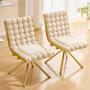 English Elm Cream Dutch Velvet Swivel Chair Tufted Bubble Backrest Glam Armless Accent Seat Beige,Gold W3875P448019