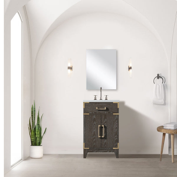 English Elm Brown Oak Single Bath Vanity With Acrylic Countertop & Mirror – Perfect For Compact Spaces! B2731S01449