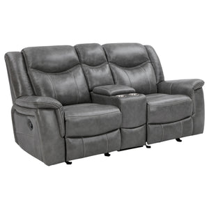English Elm Masley Plush Grey 2-Piece Reclining Sofa & Loveseat Set with Contrast Stitching, Leather-Look Comfort B062S01166