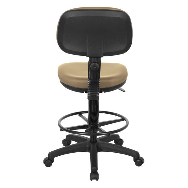 OSP Home Furnishings Sculptured Ergonomic Drafting Chair with Vinyl Upholstery for Studio and Lab Workspaces Dillon Buff DC517V-R104