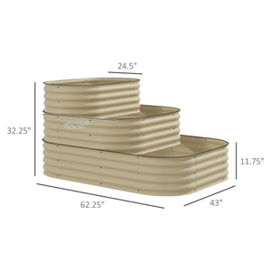 English Elm Outsunny 3 Tier Galvanized Steel Raised Garden Bed with Open Bottom Stair Step Design W2225P174395