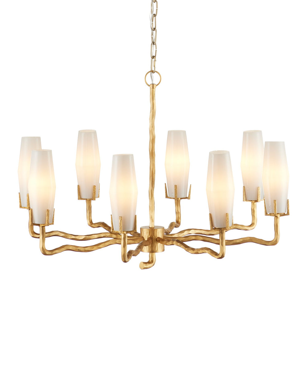Currey & Company Mathilda Chandelier - Artful Matte Gold Lighting With 8 Milky Glass Shades & Adjustable Drop Length Gold Glass ,Brass 9000-1285-currey-company