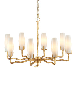 Currey & Company Mathilda Chandelier - Artful Matte Gold Lighting With 8 Milky Glass Shades & Adjustable Drop Length Gold Glass ,Brass 9000-1285-currey-company