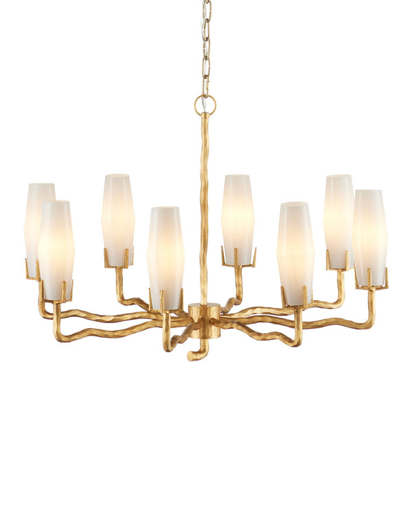 Currey & Company Mathilda Chandelier - Artful Matte Gold Lighting With 8 Milky Glass Shades & Adjustable Drop Length Gold Glass ,Brass 9000-1285-currey-company