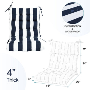 English Elm 2 Piece High Back Patio Chair Cushions Set, Tufted Reversible Outdoor Rocking & Adirondack Pads for Porch Seating Blue Stripe W419P271777