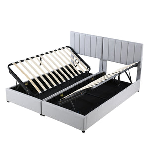 English Elm King Upholstered Hydraulic Storage Bed with Vertical Stripe Headboard, Linen Upholstery, 660lb Capacity Gray SF000285AAE