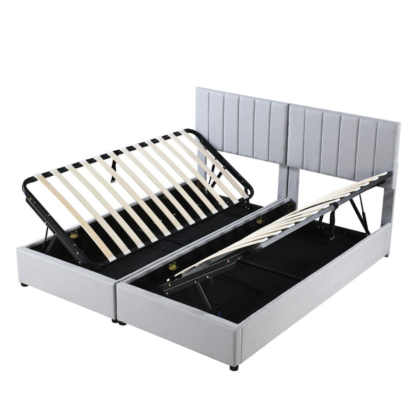 English Elm King Upholstered Hydraulic Storage Bed with Vertical Stripe Headboard, Linen Upholstery, 660lb Capacity Gray SF000285AAE