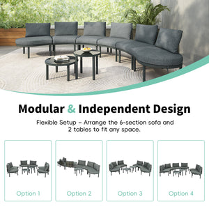 English Elm TOPMAX 8-Piece Patio Sofa Set with Modular Half-Moon Sectionals, Tempered Glass Tables, Cushioned Komfort Gray SP100029AAE
