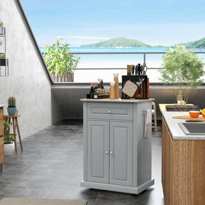 English Elm HOMCOM Rolling Kitchen Island Cart with Drawer, Adjustable Shelf, 2 Towel Racks & Wheels – Grey W2225P229114