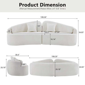 English Elm Curved Four Seat Chenille Sofa with Removable Backrest for Retro Apartment Living White W3612S00043