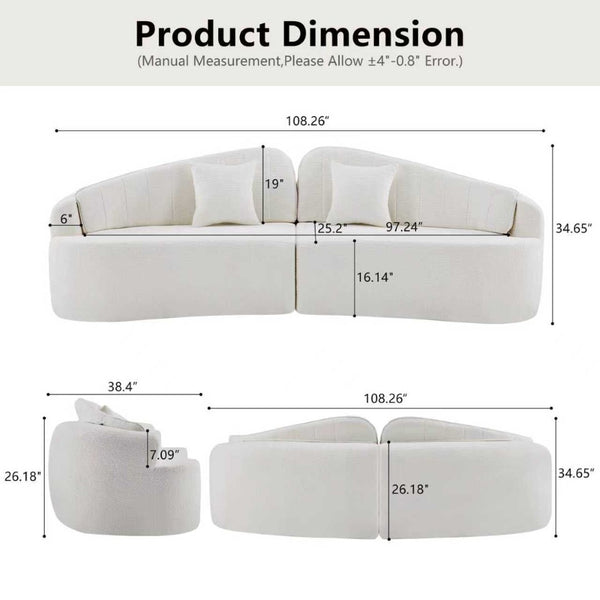English Elm Curved Four Seat Chenille Sofa with Removable Backrest for Retro Apartment Living White W3612S00043