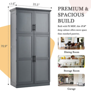 English Elm [assembly Included] Topmax Shaker Pantry Cabinet Tall Mdf Kitchen Storage with Pull-out Trays Gray SP000099AAE