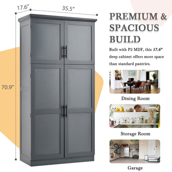 English Elm [assembly Included] Topmax Shaker Pantry Cabinet Tall Mdf Kitchen Storage with Pull-out Trays Gray SP000099AAE