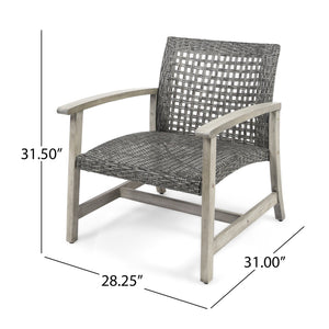 English Elm Christopher Knight Home® - HAMPTON Grey+Black Wood & Wicker Club Chairs Set of 2 — Handcrafted Acacia Frame, Mixed Black Wicker, Cozy 60397.00WTCLMBLK