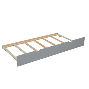 English Elm Twin Pine-over-Full Bunk Bed with Attached Ladder, Trundle & Full-Length Guardrail for Space-Saving Rooms Gray SM000208AAE-1