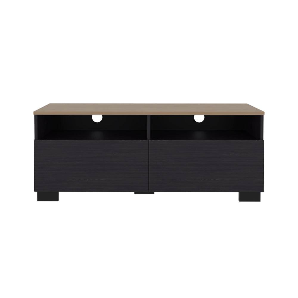 English Elm Wenge Two-Tone TV Stand with Door and Open Shelves, Compact 63" Media Console in Wenge & Oak Elegance B062P373799