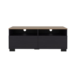 English Elm Wenge Two-Tone TV Stand with Door and Open Shelves, Compact 63" Media Console in Wenge & Oak Elegance B062P373799