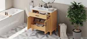 English Elm Christopher Knight Home® - 36" Rattan Bathroom Vanity with Ceramic Sink and Soft-Close Drawers, Handwoven Door Texture, Solid Wood Legs, Spacious Storage Elegance Natural N817P271077N