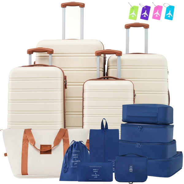 English Elm Hardshell 5 Piece Abs Spinner Luggage Set with Tsa Lock Expandable Travel Suitcases Brown+White PP310249AAK
