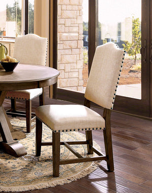 English Elm Formal Beige Fabric Dining Chairs Set of 2 — Arched Back, Nailhead Trim, Solid Wood Frame, Cozy Seat B2741P284208
