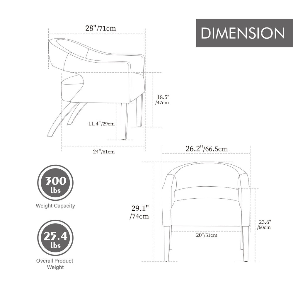 English Elm Modern Pu Leather Barrel Dining Chairs Set of 4 with Sculpted Back Rubberwood Legs W3118S00034