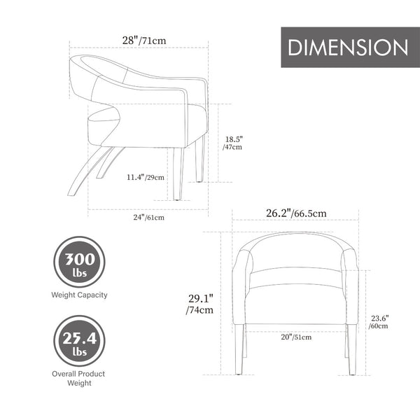 English Elm Modern Pu Leather Barrel Dining Chairs Set of 4 with Sculpted Back Rubberwood Legs W3118S00034