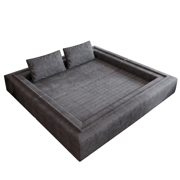 English Elm Sofa Convertible Memory Foam Sleeper Couch with Rectangle Pillow & Removable Cushions, Modern Chenille Lounge for Bedroom Grey W3670P355586