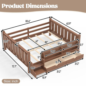 English Elm Queen Bunk Bed with Trundle Solid Pine Kids Car Themed Frame Built-in Bookshelf Natural W1580S00543