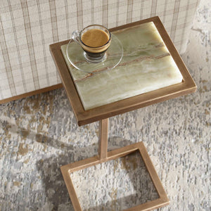 Uttermost Gamora Veined Marble Accent Table with Antique Gold Iron Base