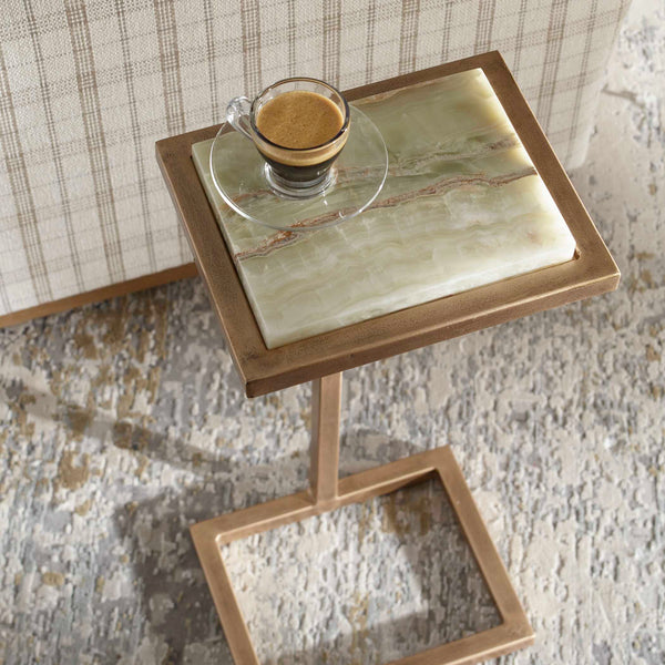 Uttermost Gamora Veined Marble Accent Table with Antique Gold Iron Base