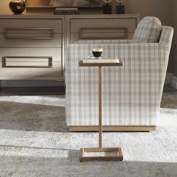 Uttermost Gamora Veined Marble Accent Table with Antique Gold Iron Base