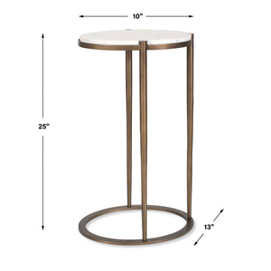 Uttermost Mercier White Marble Round Accent Table with Bronze Iron Base