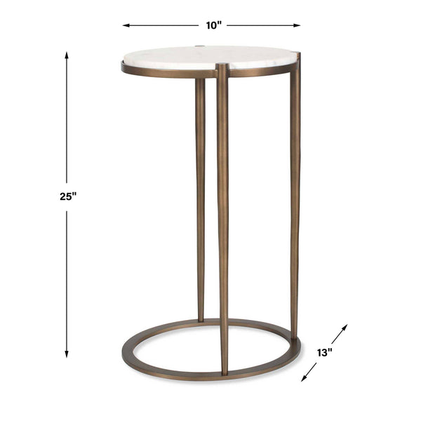 Uttermost Mercier White Marble Round Accent Table with Bronze Iron Base