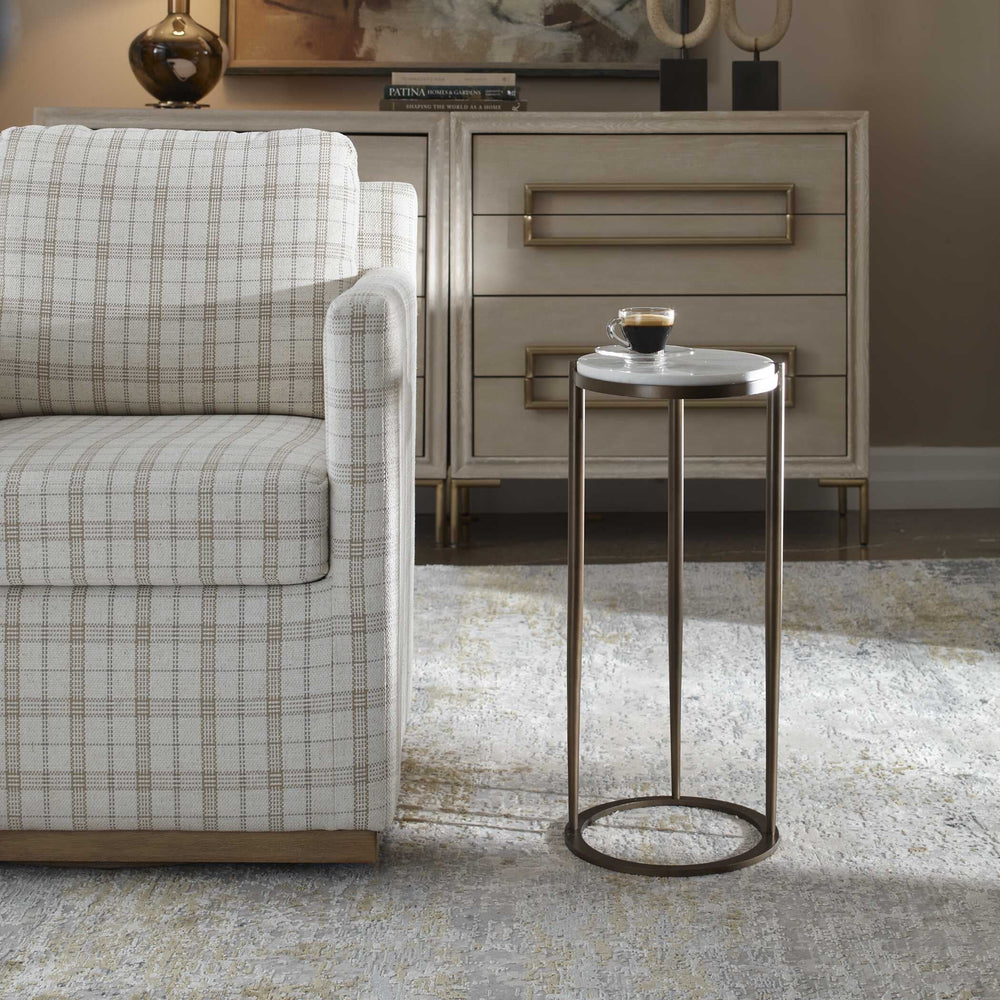 Uttermost Uttermost Mercier White Marble Round Accent Table with Bronze Iron Base 50342