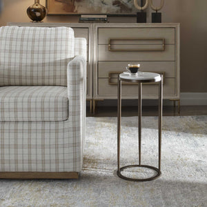 Uttermost Mercier White Marble Round Accent Table with Bronze Iron Base