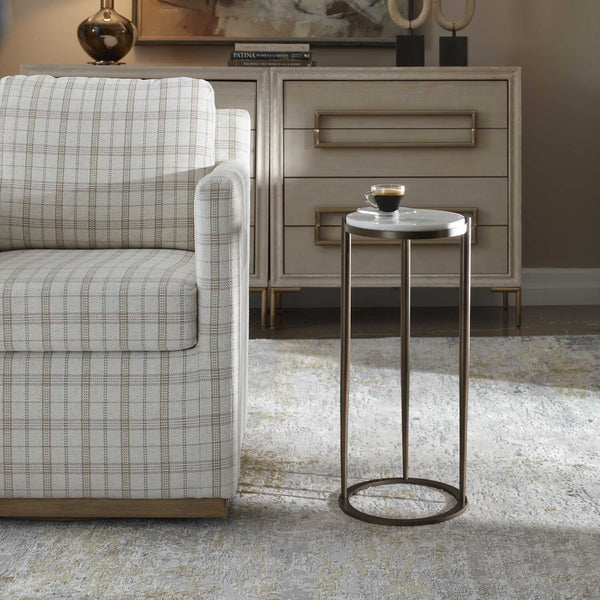 Uttermost Mercier White Marble Round Accent Table with Bronze Iron Base